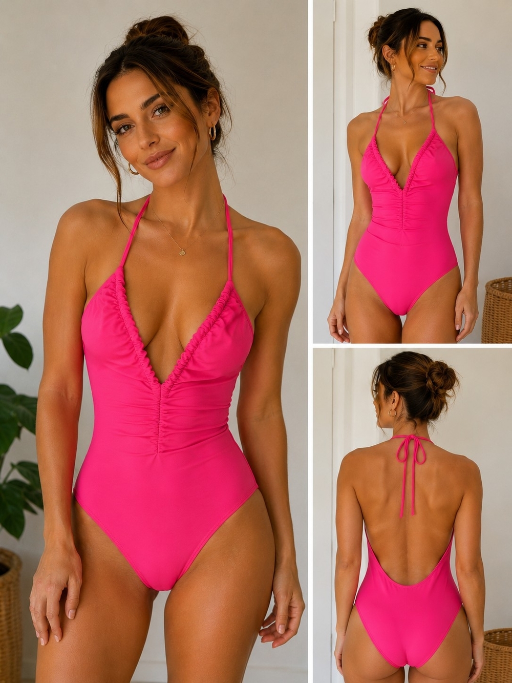 No Boundaries Neon Pink Halter One-Piece